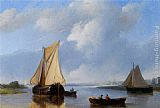 Petrus Jan Schotel Shipping in a Calm painting